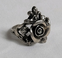 925 Silver Rose Flower Ladies Ring , Size 8
