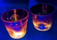 2 Stunning Glowing Unsigned BLENKO Tangerine Amberina Crackle Dimpled Cadmium Glass Tumbler - 3.5" Tall