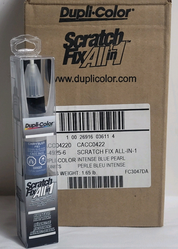 11 New Dupli-Color Scratch Fix All-in-1 Vehicle Paint : Chrysler PB3 Intense Blue Pearl . Retail $300+