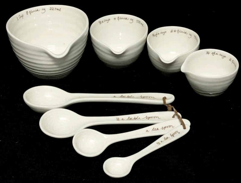 Fantastic Sophie Conran for PORTMEIRON Measuring Cups & Measuring Spoons Set - 8 Pieces Total, Shows Cups, Ounces & Millilitres