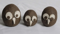 Vintage Set of 3 Pottery Owl Heads - Signed . Measures 1 3/4" - 2 3/8" tall