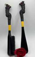 Vintage Made In Japan Black<br/>Dragon Head Brush & Shoe Horn<br/>Set Approximately 11 and 12 Inch Stamped