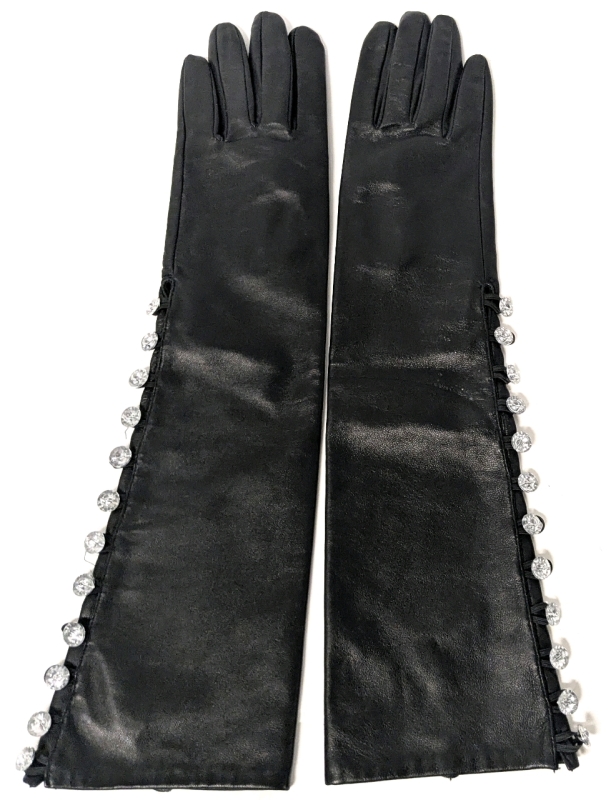 Vintage Size 7&frac12; Women's F.L.A.G. Collection Fancy Bejeweled Elbow-Length 100% Goat Leather Gloves with Viscose Lining