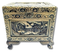 Gorgeous Large Intricately Carved Wooden Chest With Chinese Scenes - 19.25" &times; 13" &times; 19.25" Tall