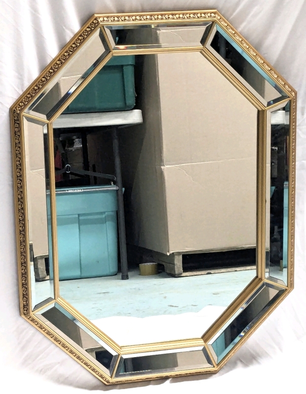 Mid Century Modern Hollywood Regency Octagonal Wall Mirror - 26.25" &times; 34.5"