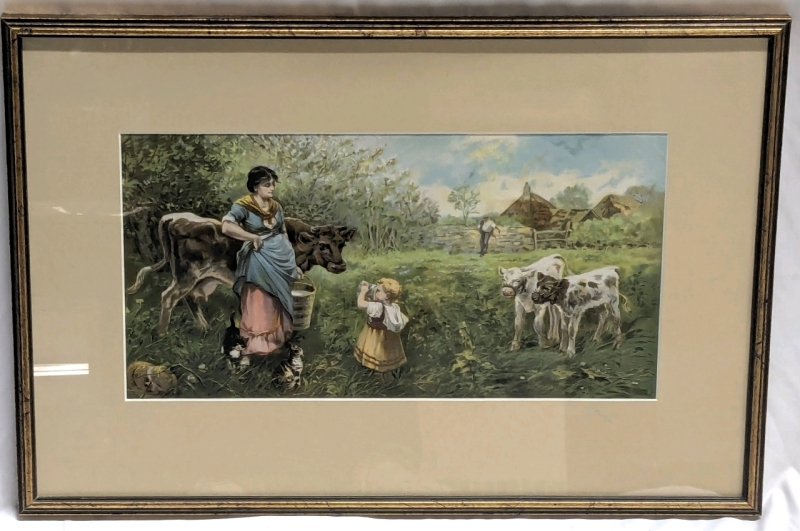 Framed Presumed Original Lithograph "Baby's Turn First" - June 10, 1894 Chicago Tribune - 22.4" &times; 15.15"