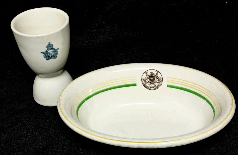 Vintage Niagara Parks Comission "DURALINE" Super Vitrified Hotel China Oval Bowl 4-67 & RCAF Royal Canadian Air Force Double Egg Cup (Possibly WWII Era)