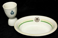 Vintage Niagara Parks Comission "DURALINE" Super Vitrified Hotel China Oval Bowl 4-67 & RCAF Royal Canadian Air Force Double Egg Cup (Possibly WWII Era)