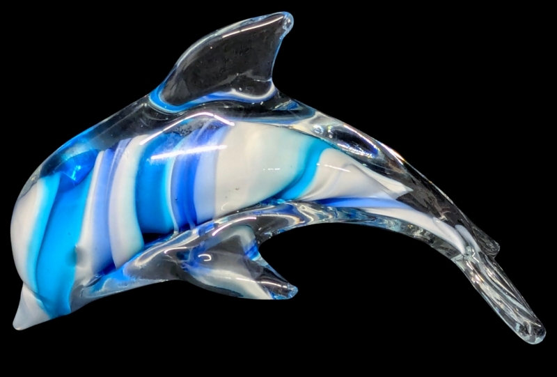 Adorable Art Glass Dolphin Figure - 5.75" Long &times; 3.6" Tall, No Chips or Cracks