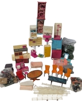 Mid Century Modern Plastic Doll House Furniture Made in Hong Kong & Assorted Miniature People, Animals & Decorations (Various Scales) - Tallest Around 2.5"