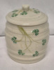 BELLEEK IRELAND Barrel Jam Jar or Suger Bowl with Lid 3.5" Tall - 3
