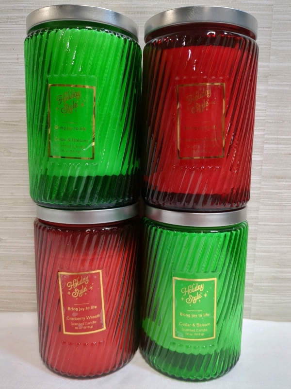 4 New Holiday Style Scented Christmas Themed Candles 6 Inches Tall