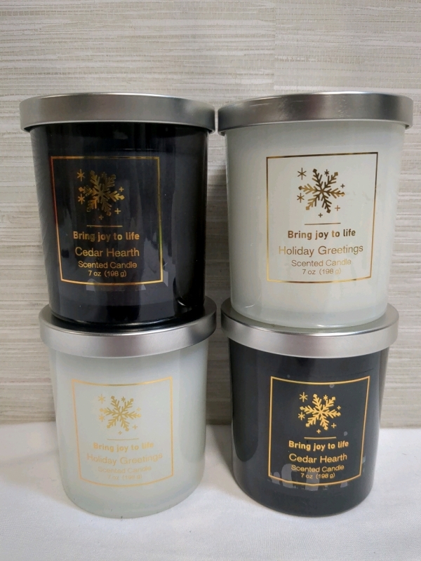 4 New Holiday Style Scented Christmas Themed Candles 4 Inches Tall