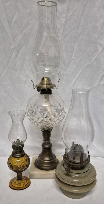3 Vintage Oil Lamps - Tallest 20.25"
