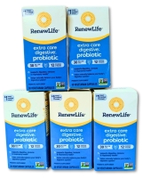 5 New Boxes RENEW LIFE Extra Care Digestive Probiotics - 30 Vegetarian Capsules Per Box | EXP Between 05-08 2025 | Over $150 Retail Value!