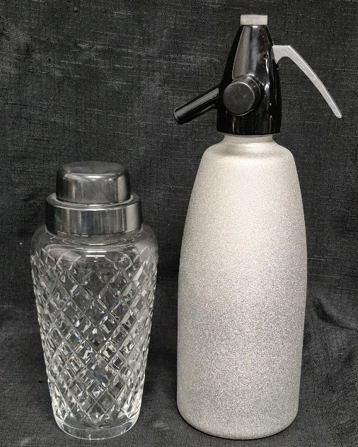 Vintage Silverplate Bar Crystal? Shaker 8.25" tall & Seltzer 12.5" tall