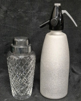 Vintage Silverplate Bar Crystal? Shaker 8.25" tall & Seltzer 12.5" tall