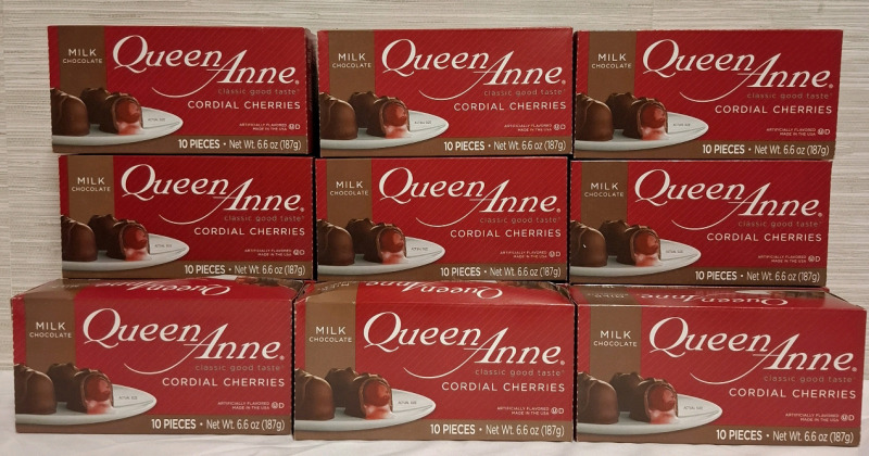 12 New Queen Anne Milk Chocolate with Cordial Cherries Boxes | 10 Pieces per box | Net WT- 6.6 OZ per box | Measurements: 7.5" X 4" per box | Best Before - 7 August 2025 | Retails $60