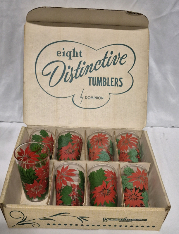8 Vintage Dominion Glass Tumblers 4.75" Tall In Original Box