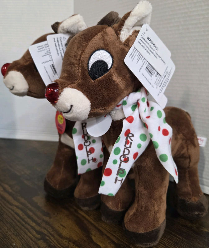 2 New | RUDOLPH 11" Singing Plushes w/ Light Up Noses | High Quality Plush and Speaker