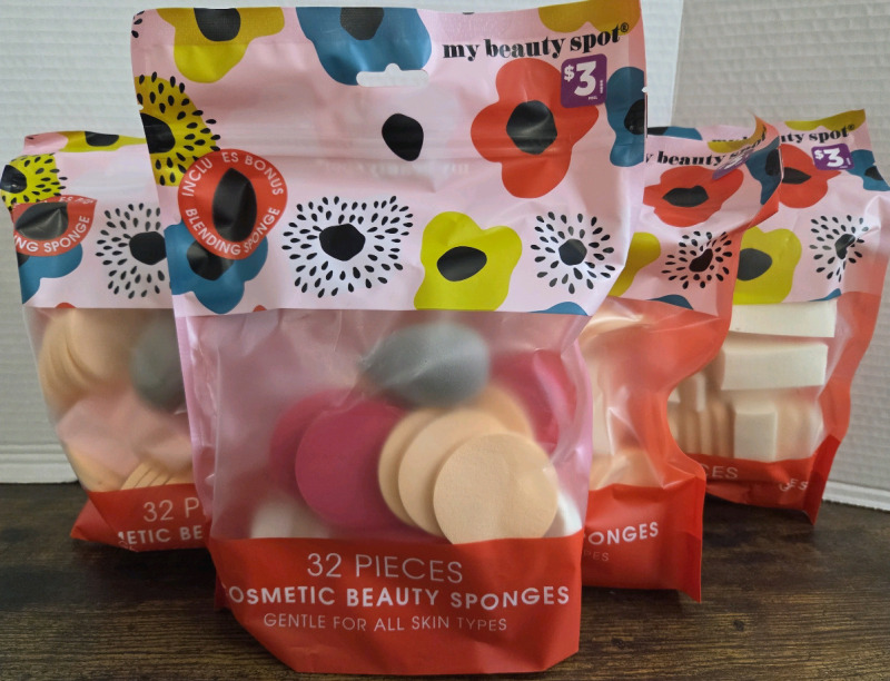 128 New | Cosmetic Beauty Sponges | Gentle for All Skin Types | 4 Bags of 32 | Each Bag Measures 8" x 11"