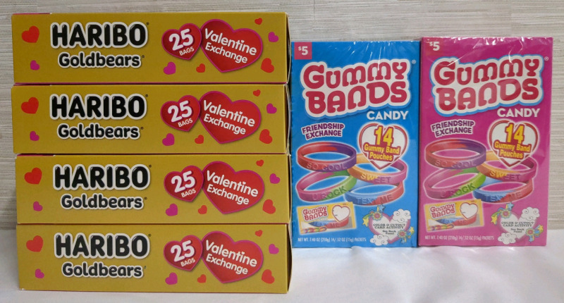 6 New Haribo Goldbears Gummi Candy 4 Boxes & Flixcandy Gummy Bands Candy 2 Boxes | 25bags/14bags per box | Net WT 10.1 oz/7.4 oz per box | Best Before- 11/2025 & 07/2026