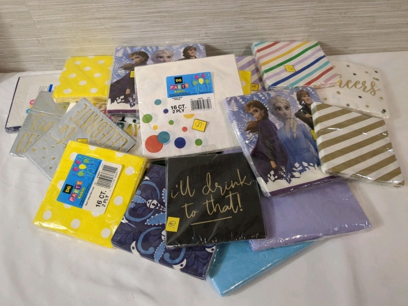 10+ Party Themed Small & Large Napkin Bundle 16 Napkins per Pack
