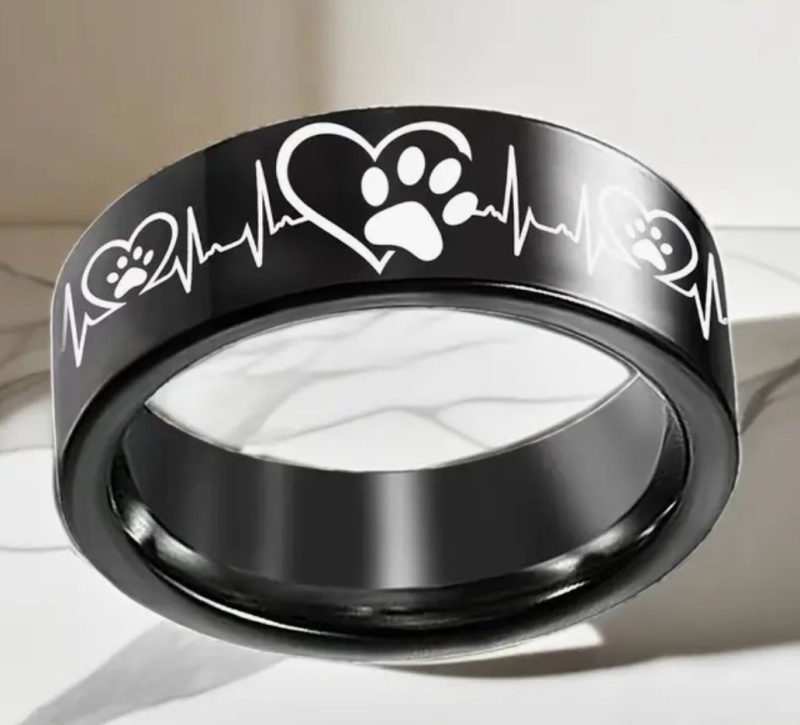 Paw Heart Lifeline 8mm Laser Engrave Stainless Steel Size 8