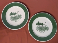 2 Very Rare MCM Sovereign Potters Canada Hotel China Golf Dinner Plates - 9.75" Diameter