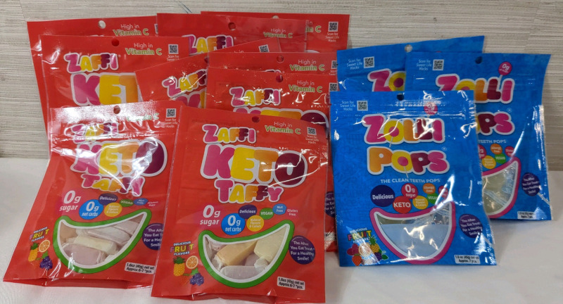 10+ New Bags of Zaffi Keto Taffy & Zolli Pops (45g each, Best Before ranges from May 5th 2025 to March 8th 2026)