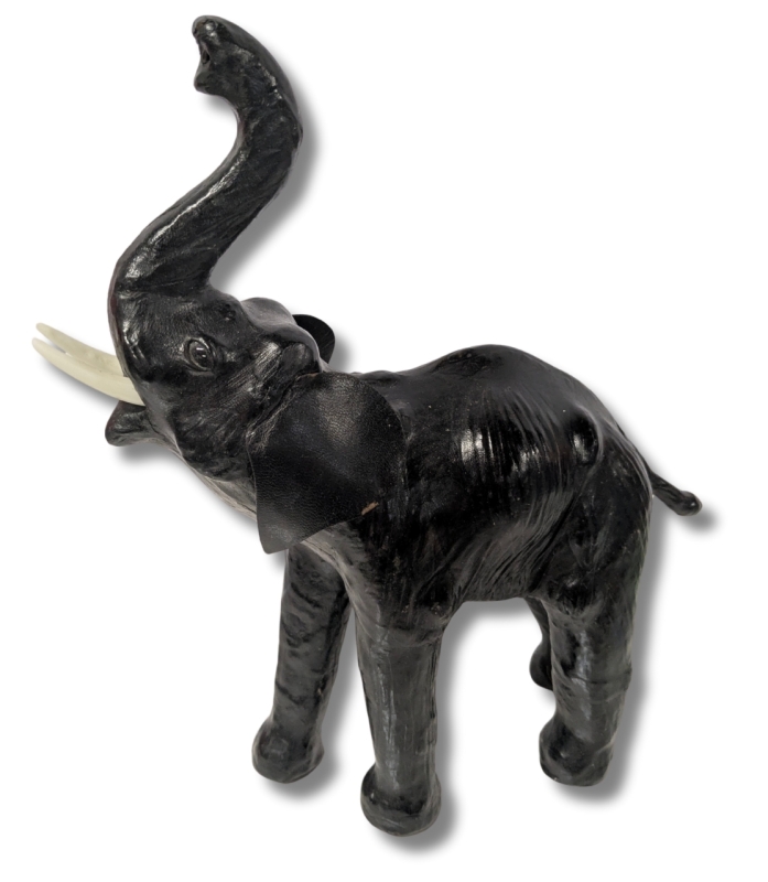 Vintage Leather-Wrapped Lucky Elephant Figure - 14.15" Tall