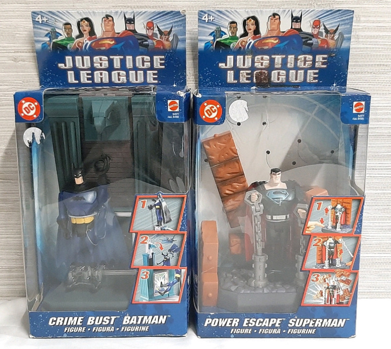 2 Mattel Justice League Figures, Crime Bust Batman & Power Escape SuperMan