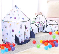 As New | Kids 3 in 1 Space Themed Tent W/ Ball Pit, Tunnel and Tent | 123.5x98x98cm