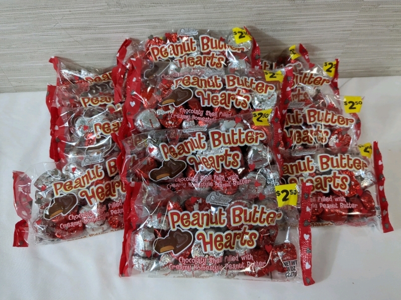 12 New Bags Palmers Peanut Butter Chocolate Hearts NET WT 8oz / No Best Before on Bag.