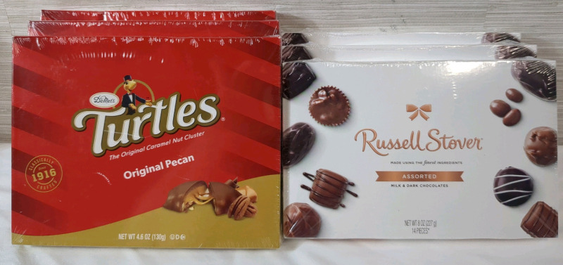 6 New Boxes Assorted Chocolates Includes Turtles & Russell Stover BB 15 MAY 2025 & 01 APR 2025