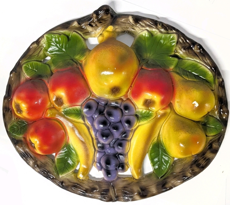 Vintage MCM Chalkware Fruit Wall Hanging - 14" &times; 12.5"