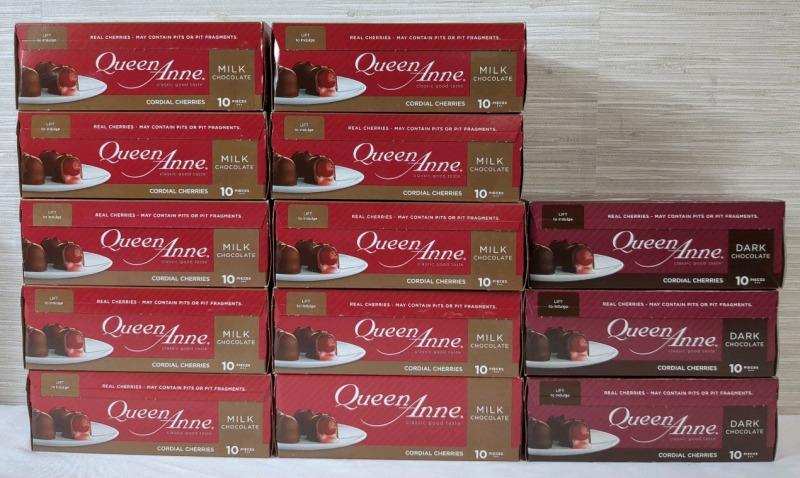 13 New | Boxes of Queen Anne 10pc Cordial Cherries | 187g ea. Box BB SEPT 04 2025