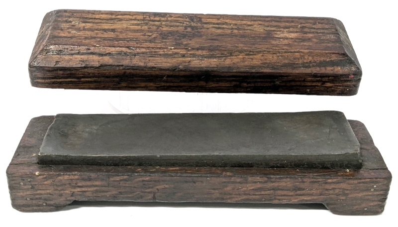 Antique Handmade Wood Box With Sharpening / Oil Stone - 2.5" &times; 8.25" &times; 2"