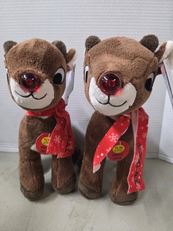 2 New | RUDOLPH 11" Singing Plushes w/ Light Up Noses | High Quality Plush and Speaker