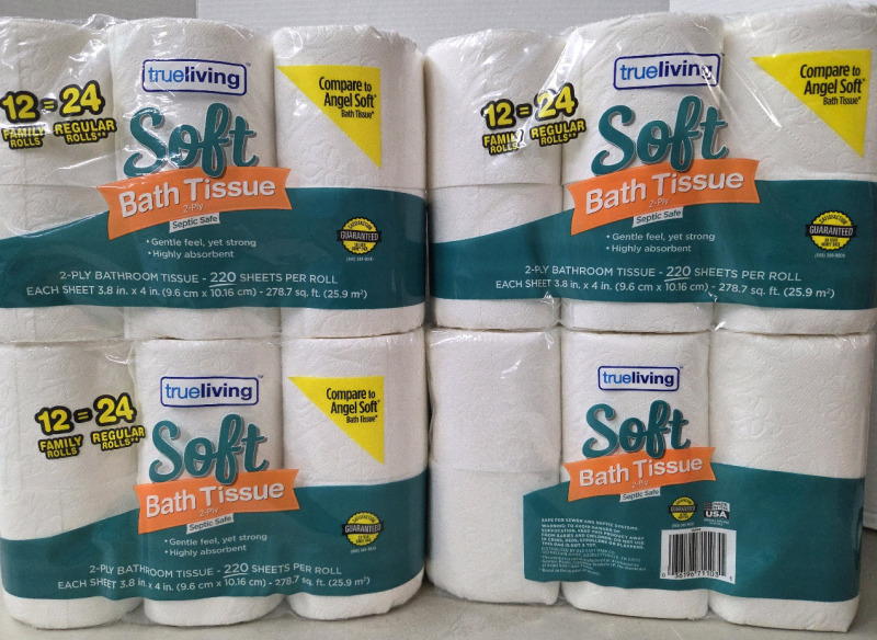 48 New | Rolls of True Living Soft 2-ply Bath Tissue Septic Safe | 220 Sheets per Roll | 4 Packs of 12