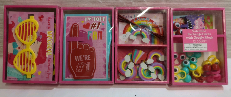 18 New Valentine Exchange Cards with Party Favors Boxes | 12 Count each box | Measurements: 6.8" X 5" each