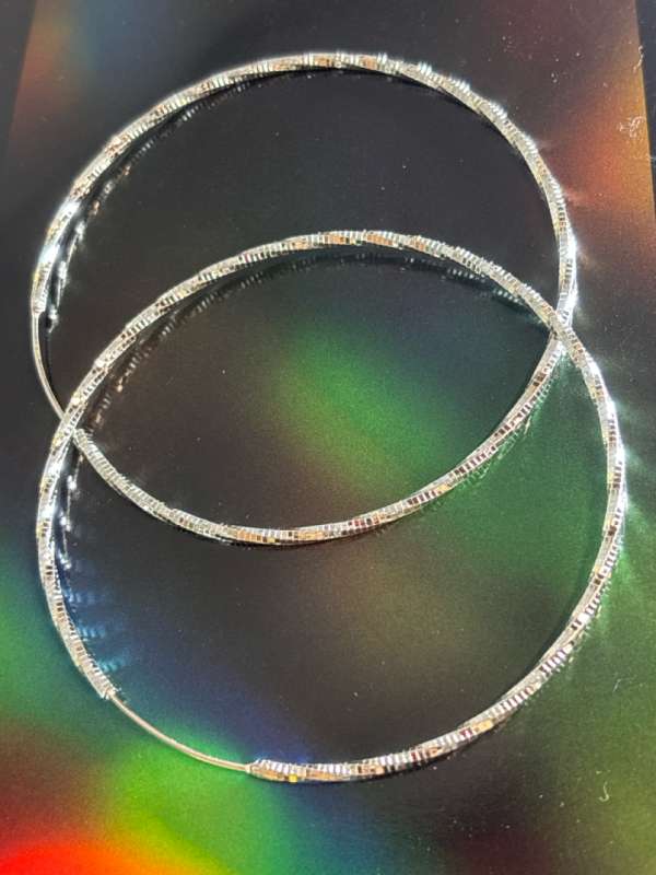 Statement Large stamped Sterling Silver 925 Hoop Earrings 2.75 Inches Glittering Texture Design