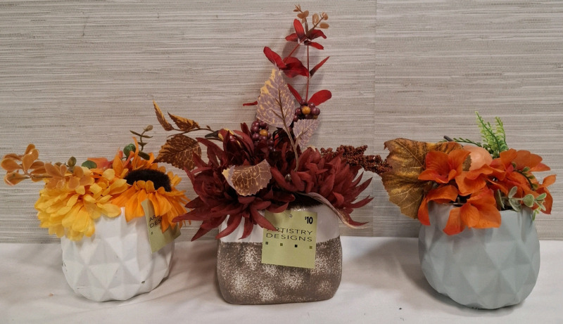 3 New Artistry Designs Faux Flower/Plant Vases | Tallest Measures- 10" height approx.