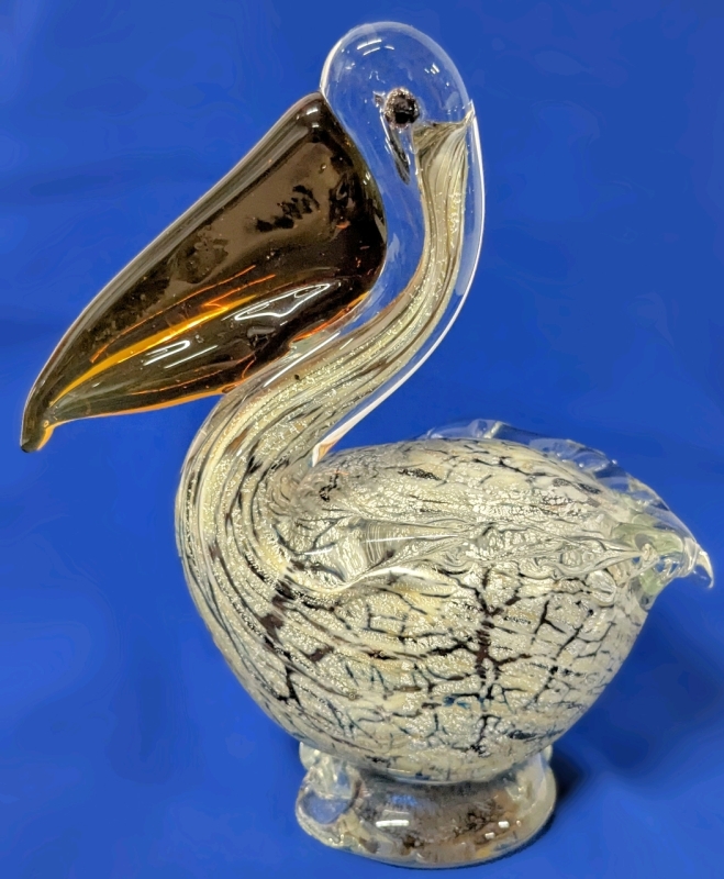 Stellar Murano-Style Art Glass Pelican Figure With Amber Glass Beak - 6.5" Tall