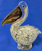 Stellar Murano-Style Art Glass Pelican Figure With Amber Glass Beak - 6.5" Tall