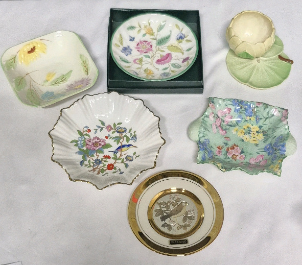 6 Vintage Decorative Dishes - Aynsley, Shelley, Minton, Carltonware +