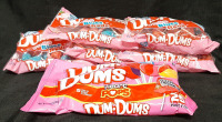 5 New Bags of Dum-Dums Pinks, Blues, & Reds (221g Each, Best Before October 8th 2027) & Dum-Dums Heart Pops (249g, Best Before September 23rd 2027)