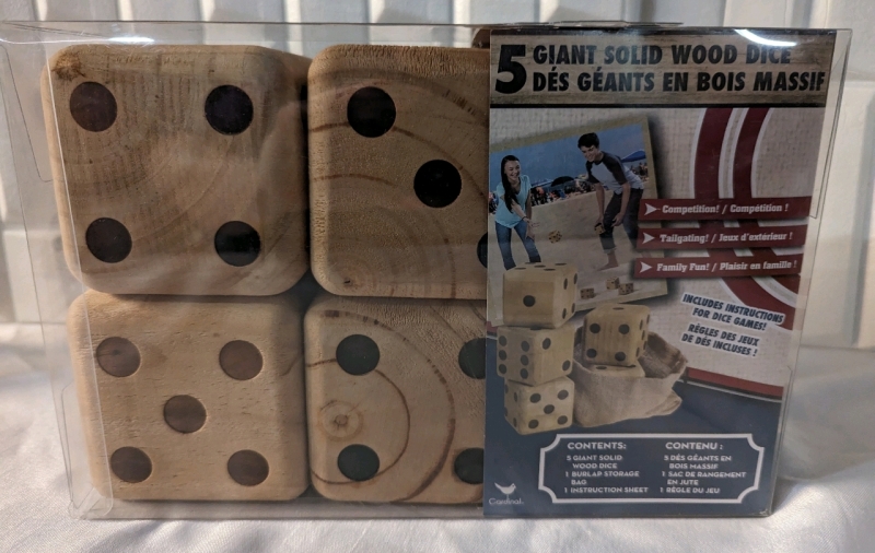 One Package of 5 Giant Solid Wooden Dice.