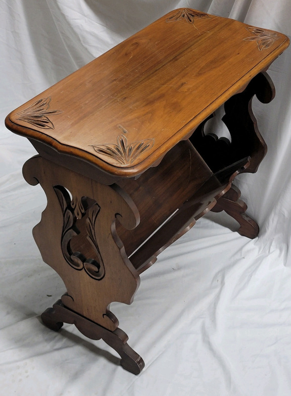 Vintage Wooden Magazine Side Table . Measures 24"&times;12"&times;23"