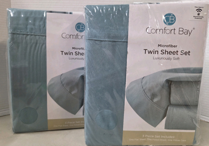 2 New | Comfort Bay Twin Size Microfiber Sheet Sets | (2) 3 Piece Sets w/ 1 Flat Sheet, 1 Fitted Sheet & 1 Pillow Case